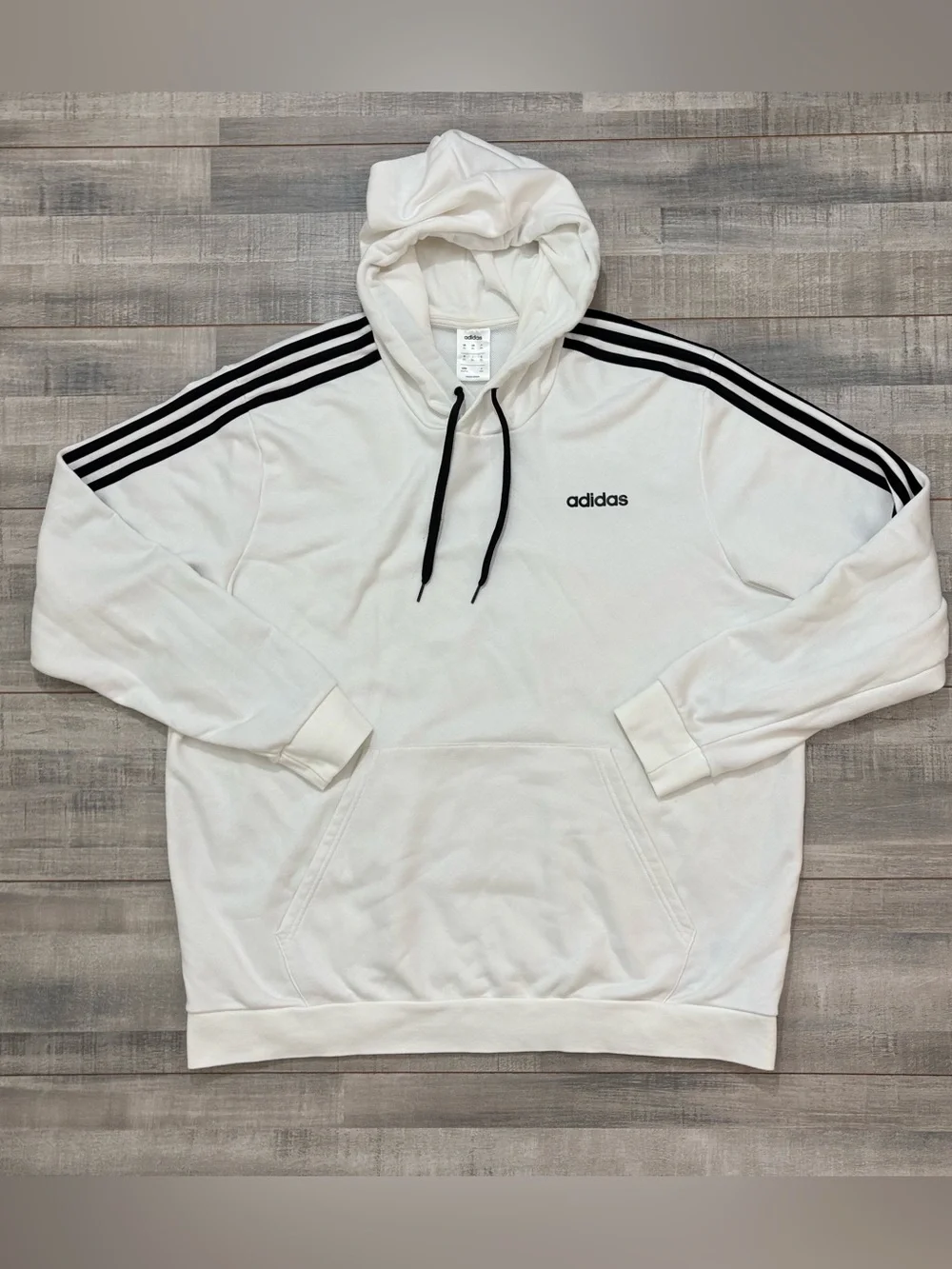 Adidas Men’s Hoodie Size 2XL White Black Fleece Activewear Long Sleeve 3 Stripe